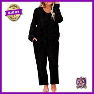 Plus Size Lounge Set Long Sleeve Pullover Wide Leg Pants XL-5XL